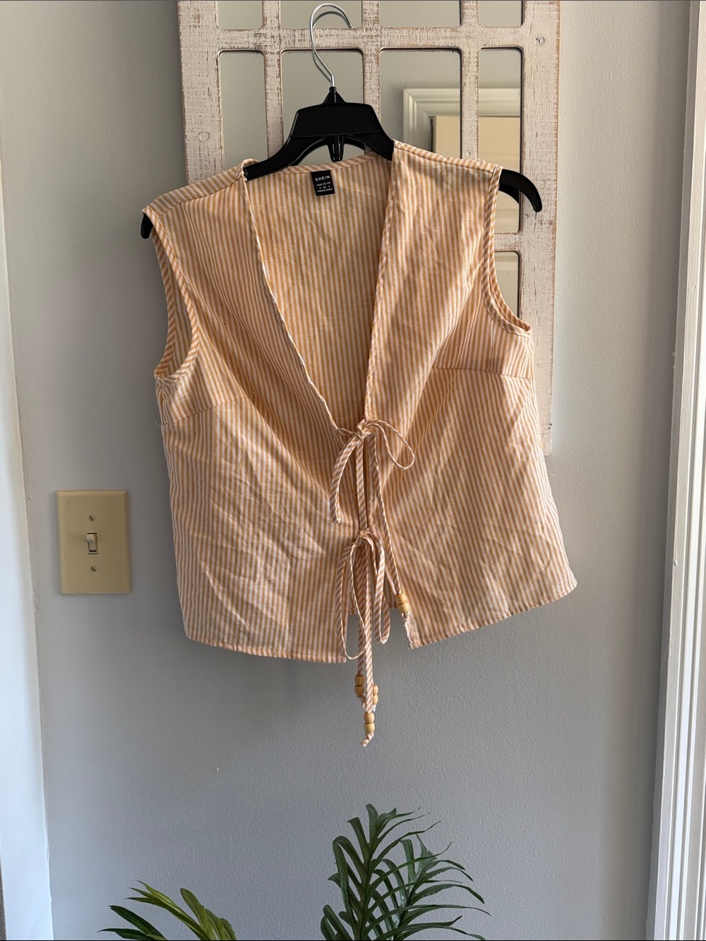 SHEIN Beige and White Striped Tie-Front Sleeveless Camisole